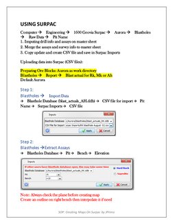 SOP: Creating Maps On Surpac by JPrimo 
USING SURPAC  
Computer Engineering 1600 Geovia Surpac Aurora Blastholes 
