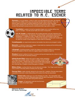 5 
 
Impossible Terms 
Related to M.C. Escher 
 
Symmetry: in art and design, it refers to when one side balances the other,