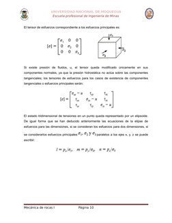 UNIVERSIDAD NACIONAL DE MOQUEGUA
Escuela profesional de Ingeniería de Minas
El tensor de esfuerzos correspondiente a los esfu