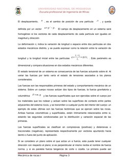 UNIVERSIDAD NACIONAL DE MOQUEGUA
Escuela profesional de Ingeniería de Minas
El desplazamiento,  u , es el cambio de posición