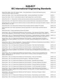 SUBJECT
IEC International Engineering Standards
Optical Fibre Cables - Part 3-20: Outdoor Cables - Family Specification for O