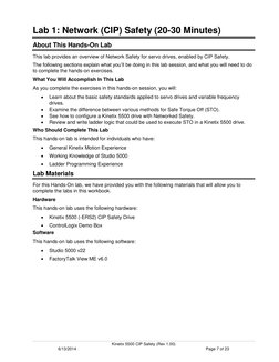 Kinetix 5500 CIP Safety (Rev 1.00) 
6/13/2014 
 
 
Page 7 of 23 
Lab 1: Network (CIP) Safety (20-30 Minutes)  
About This H