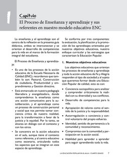 La Educación Popular en el Aula • CUARTO GRADO
7
Capítulo
El Proceso de Enseñanza y aprendizaje y sus 
referentes en nuestro