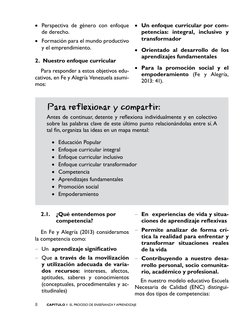 CAPITULO 1  El proceso de enseñanza y aprendizaje 
8 
• Perspectiva de género con enfoque 
de derecho.
• Formación para el mu