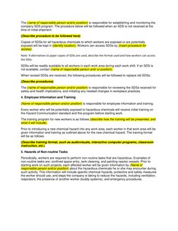 The (name of responsible person and/or position) is responsible for establishing and monitoring the 
company SDS program. The
