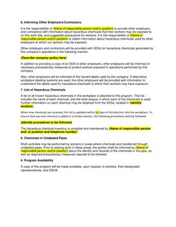 6. Informing Other Employers/Contractors  
It is the responsibility of (Name of responsible person and/or position) to provid