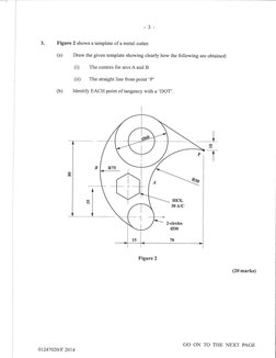 -J-
Figure 2 shows a template of a metal cutter.
(a) 
Draw the given template showing clearly how the following are obtained:
