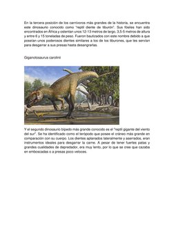 En la tercera posición de los carnívoros más grandes de la historia, se encuentra 
este dinosaurio conocido como “reptil dien