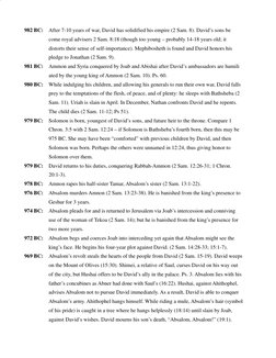 982 BC:
After 7-10 years of war, David has solidified his empire (2 Sam. 8). David’s sons be
come royal advisers 2 Sam. 8:18