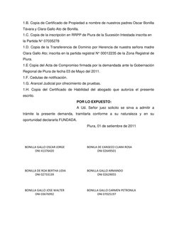 1.B. Copia de Certificado de Propiedad a nombre de nuestros padres Oscar Bonilla 
Távara y Clara Gallo Ato de Bonilla. 
1.C.