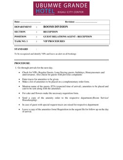 Vip Visitors Checklist VIP Guest Procedures and Amenities Guide | PDF | Hotel And ...