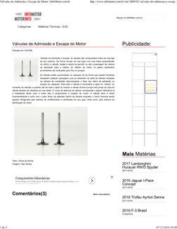 Buscar no InfoMotor.com.br
Válvulas de Admissão e Escape do Motor
Postado em: 02/2009
Válvulas de admissão e escape; as válvu