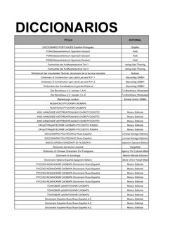 DICCIONARIOS
TÍTULO
EDITORIAL
DICCIONARIO PORTUGUÉS Español-Portugués
Grijalbo
PONS Basiswörterbuch Spanisch-Deutsch
Klett
PO