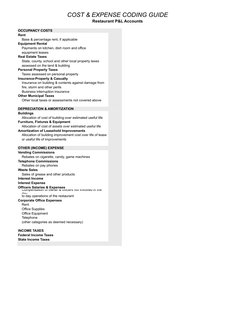 Expense Coding Guide Restaurant Chart of Accounts Overview | PDF | Tableware | Expense