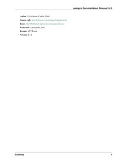 openpyxl Documentation, Release 2.4.0
Author Eric Gazoni, Charlie Clark
Source code http://bitbucket.org/openpyxl/openpyxl/sr