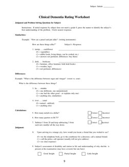 Subject  Initials    
 
9 
 
 
 
 
 
Clinical Dementia Rating Worksheet 
Judgment and Problem Solving Questions for Subject: