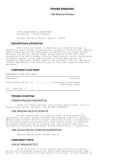 POWER WINDOWS 
1998 Mitsubishi Montero
         1998 ACCESSORIES & EQUIPMENT
         Mitsubishi - Power Windows
         Mir