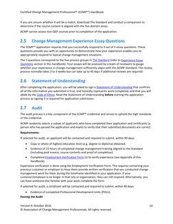 Certified Change Management Professional™ (CCMP™) Handbook  
 
Version 4: October 2016.  
 
10 
© Association of Change Manag