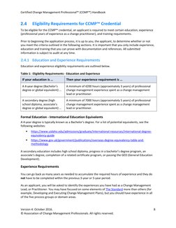 Certified Change Management Professional™ (CCMP™) Handbook  
 
Version 4: October 2016.  
 
8 
© Association of Change Manage