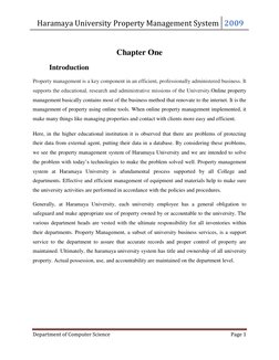Haramaya University Property Management System 2009 
 
Department of Computer Science 
Page 1 
 
Chapter One 
Introduction 
P