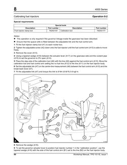 8
90
Workshop Manual, TPD 1511E, issue 1
4000 Series
Calibrating fuel injectors
Operation 8-2
Special requirements 
Notes:
Th