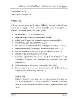 La Gloria, La Horna, La Alabanza y la Adoración sea al Cordero. 2017 
 
MEPUN  
Página 1 
 
TEMA: UN AYUDADOR 
CITA: JUAN 14.