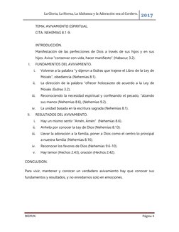 La Gloria, La Horna, La Alabanza y la Adoración sea al Cordero. 2017 
 
MEPUN  
Página 4 
 
TEMA: AVIVAMIENTO ESPIRITUAL. 
CI