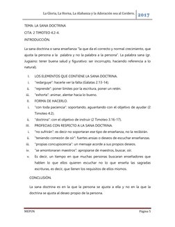 La Gloria, La Horna, La Alabanza y la Adoración sea al Cordero. 2017 
 
MEPUN  
Página 5 
 
TEMA: LA SANA DOCTRINA 
CITA: 2 T