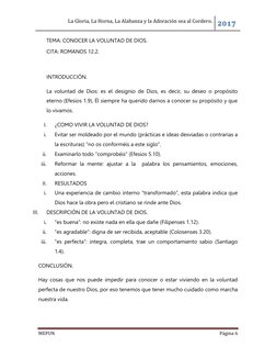 La Gloria, La Horna, La Alabanza y la Adoración sea al Cordero. 2017 
 
MEPUN  
Página 6 
 
TEMA: CONOCER LA VOLUNTAD DE DIOS