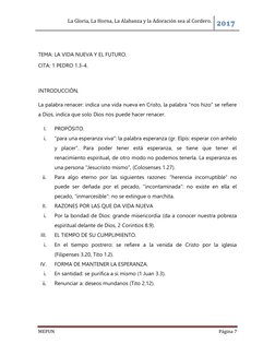 La Gloria, La Horna, La Alabanza y la Adoración sea al Cordero. 2017 
 
MEPUN  
Página 7 
 
 
TEMA: LA VIDA NUEVA Y EL FUTURO