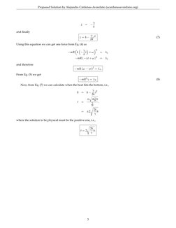 Proposed Solution by Alejandro Cárdenas-Avendaño (acardenasavendano.org)
¨z
=
−g
k
and ﬁnally
z = h −g
2k t2.
(7)
Using this