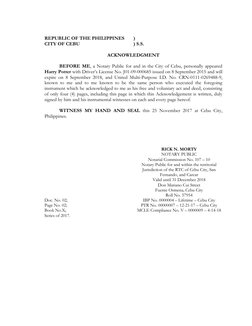 Notarial Acknowledgment Sample Philippines | PDF | Law