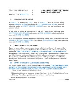 Page 1 of 8 
 
__________ Initials
 
 
 
 
 
 
 
 
 
STATE OF ARKANSAS 
) 
 
ARKANSAS STATUTORY FORM 
 
 
 
 
 
) 
 
POWER OF