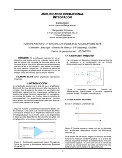 1 
 
 
 
AMPLIFICADOR OPERACIONAL 
INTEGRADOR  
 
Escola Stalin 
e-mail: sgescola@espe.edu.ec 
 
Sangovalin Jhonatan 
e-mail: