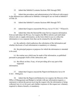 3
12.
Admit that Subtitle E contains Sections 5001 through 5882.
13.
Admit that procedures and administration to be followed