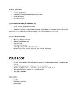 NURSING DIAGNOSES 
- 
Acute or chronic pain 
- 
Risk for injury: pathologic fracture related to tumor 
- 
Ineffective coping