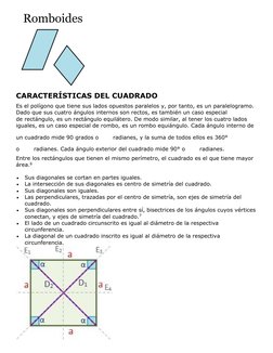 CARACTERÍSTICAS DEL CUADRADO  
Es el polígono  (https://es.wikipedia.org/wiki/Pol%C3%ADgono)que tiene sus lados opuestos pa