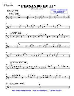 2° Trombón
Salsa q=190
Intro. (X2)
8
"VOZ" (X3)
A
13
1.
20
25
2.
"INTERLUDIO" (X2)
B
29
33
"CORO Y GUÍA"
C
37

Dimensión La
