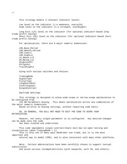 /*
This strategy models 4 relevant indicator levels:
Low level on the indicator (i.e weakness, oversold)
High level on the in