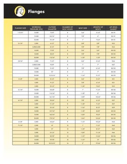 Flanges
Flange size
working  
pressure (PSI)
outside 
diameter
Number of 
bolt holes
BOLT SIZE
length of 
bolts
API Ring