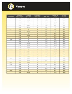 Flanges
Flange size
working  
pressure (psi)
outside 
diameter
Number of 
bolt holes
BOLT SIZE
length of 
bolts
API Ring