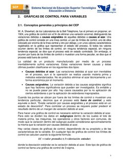 3 
 
2. 
GRÁFICAS DE CONTROL PARA VARIABLES 
 
2.1. Conceptos generales y principios del CEP 
 
W. A. Shewhart, de los Labo