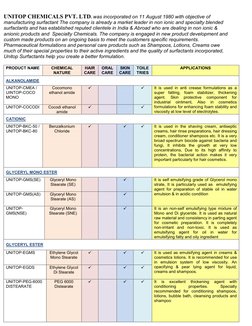 UNITOP CHEMICALS PVT. LTD. was incorporated on 11 August 1980 with objective of 
manufacturing surfactant The company is alre