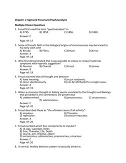 Freud's Psychoanalysis: Key Concepts Quiz | PDF | Id | Sigmund Freud