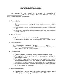 MOTORCYCLE PROGRAM 2016 
 
 
The 
objective 
of 
this 
Program 
is 
to 
enable 
the 
employees 
of 
_____________________to f