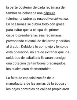 la parte posterior de cada recámara del
tambor se colocaba una cápsula
fulminante sobre su respectiva ch (https://es.m.wikipe