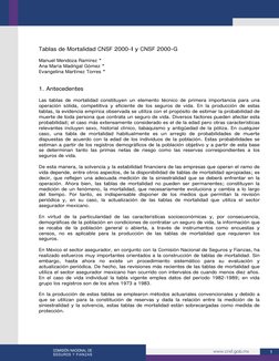 1 
Tablas de Mortalidad CNSF 2000-I y CNSF 2000-G 
 
Manuel Mendoza Ramírez * 
Ana María Madrigal Gómez * 
Evangel