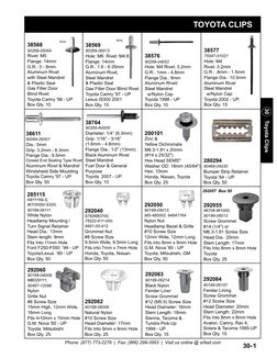 Phone: (877) 773-2276  |  Fax: (866) 299-3563  |  Visit us online @ srfast.com
30-1
30    Toyota Clips
TOYOTA CLIPS
200101
Zi