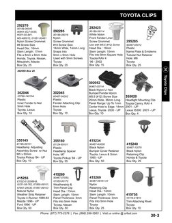 Phone: (877) 773-2276  |  Fax: (866) 299-3563  |  Visit us online @ srfast.com
30-3
30    Toyota Clips
TOYOTA CLIPS
292270
90