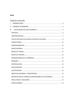 Índice 
Tabla de contenido 
I. 
PRESENTACIÓN ............................................................................
